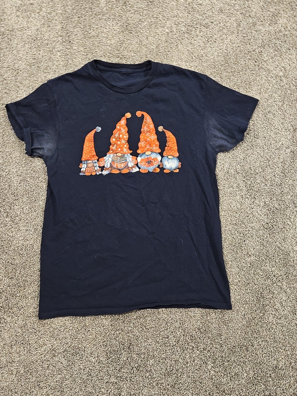 Navy Graphic Tee with Orange Gnome Design